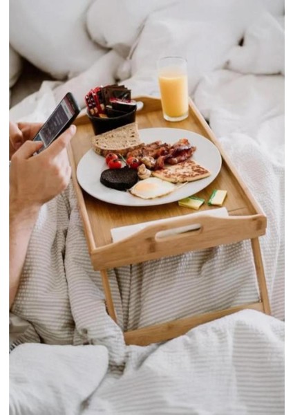 Katlanabilir Ayaklı Bambu Yatak Keyfi Tepsisi, Portatif ve Şık Tasarım