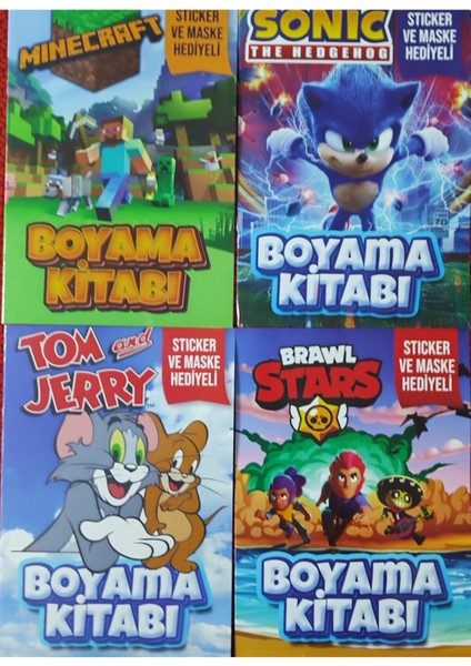 4 Adet Stickerli Boyama Kitabı (Minecraft-B/sonic-B/brawlstars-B/tom ve Jerry)