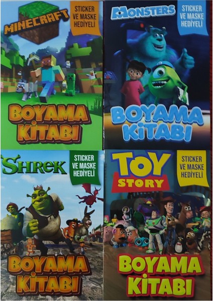 4 Adet Stickerli Boyama Kitabı (Minecraft-B/monsters/shrek/toy Story)