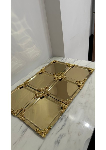 6'lı Gold Köşe Aksesuarlı Kahve, Çay ve Sunum Tepsisi Seti fırsatları