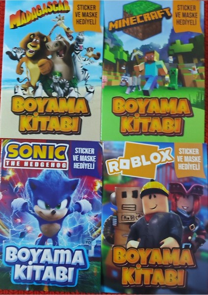 4 Adet Stickerli Boyama Kitabı (Sonic-B/roblox-B/minecraft-B/madagascar)
