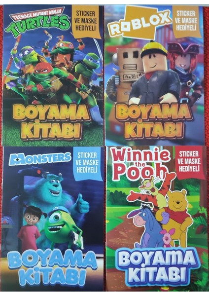 4 Adet Stickerli Boyama Kitabı (Roblox-B/ninja Kaplumbağalar/winnie The Pooh/monsters)