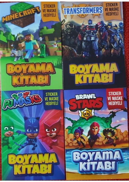 4 Adet Stickerli Boyama Kitabı (Minecraft-B/transformes/brawlstars-B/pijamaske-B)