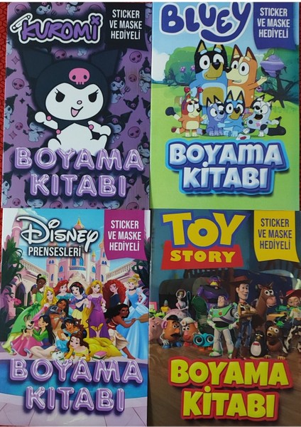 4 Adet Stickerli Boyama Kitabı (Kuromi-D/bluey-B/prensesler/toy Story)