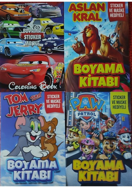4 Adet Stickerli Boyama Kitabı (Arabalar/aslankral/tom ve Jerry/paw Patrol-B)