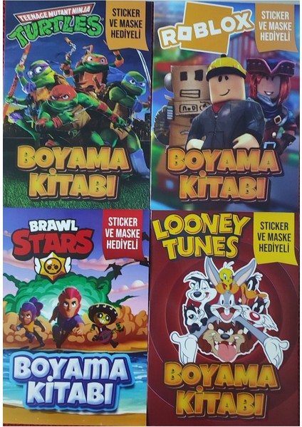 4 Adet Stickerli Boyama Kitabı (Roblox-B/ninja Kaplumbağalar/brawlstars-B/looney Tunes)