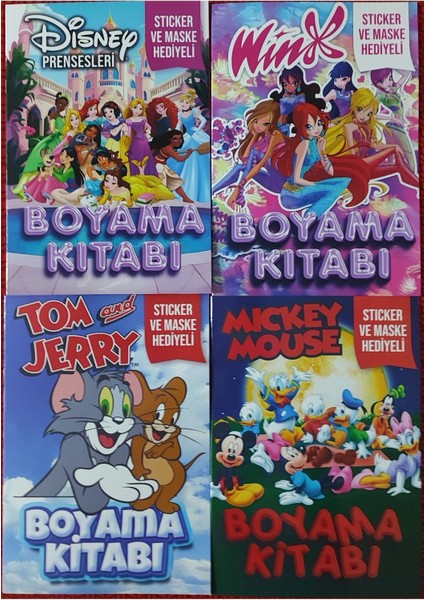 4 Adet Stickerli Boyama Kitabı (Prensesler/winx/tom ve Jerry/mickey Mouse)