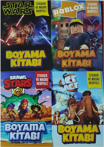 4 Adet Stickerli Boyama Kitabı (Brawlstars-B/buz Devri/starwars/roblox-B)
