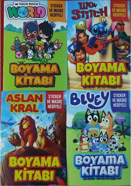 4 Adet Stickerli Boyama Kitabı (Tocaboca-B-B/stitch-B/bluey-B/aslan Kral)