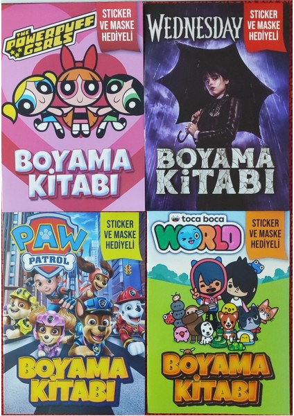 4 Adet Stickerli Boyama Kitabı (Toca Boca-B/wednesday-B/paw Patrol-B/powergirls)