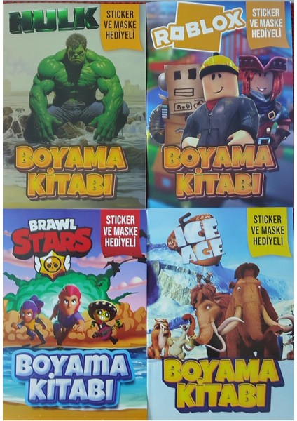 4 Adet Stickerli Boyama Kitabı (Brawlstars-B/buz Devri/hulk/roblox-B)