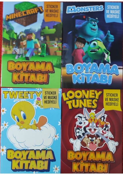 4 Adet Stickerli Boyama Kitabı (Minecraft-B/monsters/tweety/looney Tunes)