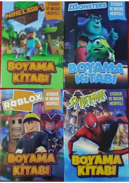 4 Adet Stickerli Boyama Kitabı (Minecraft-B/monsters/roblox-B/örümcek A. - B)