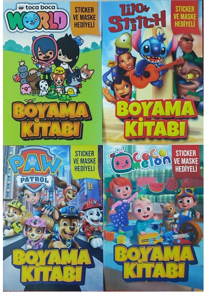 4 Adet Stickerli Boyama Kitabı (Tocaboca-B-B/stitch-B/paw Patrol-B/cocomelon)