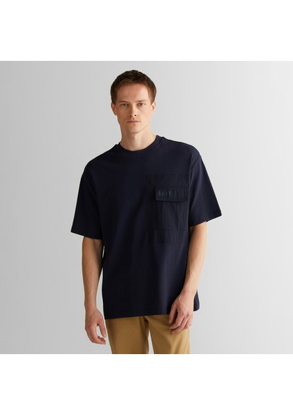 Erkek Lacivert Relaxed Fit Bisiklet Yaka Logolu T-Shirt