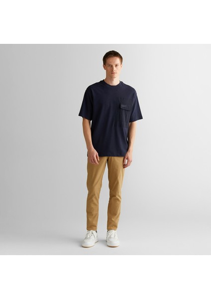 Erkek Lacivert Relaxed Fit Bisiklet Yaka Logolu T-Shirt modelleri