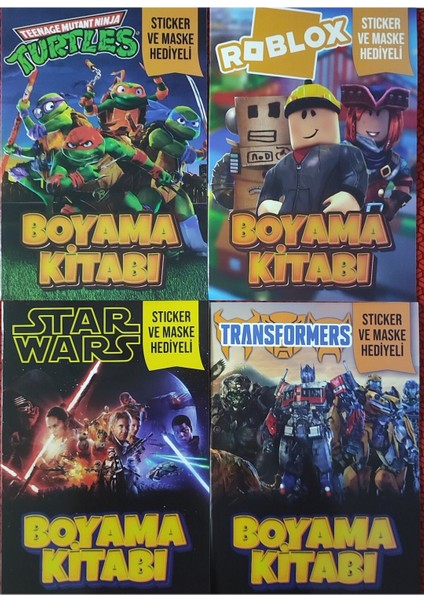 4 Adet Stickerli Boyama Kitabı (Roblox-B/ninja Kaplumbağalar/star Wars/transformes)