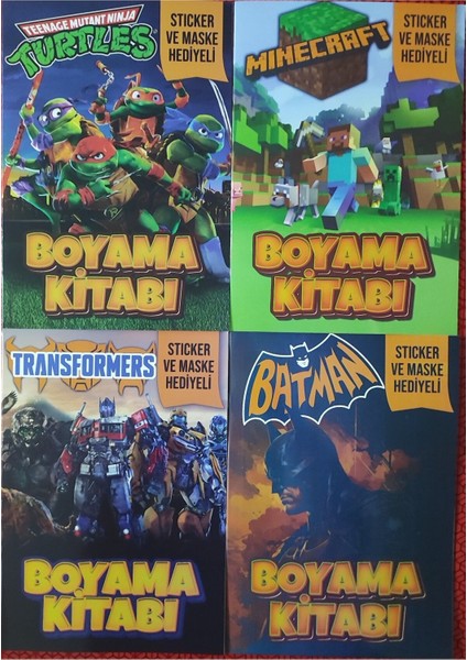 4 Adet Stickerli Boyama Kitabı (Minecraft-B/ninja Kaplumbağalar/transformes/batman)