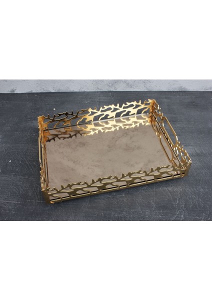 Renkli Aynalı Gold Tepsi 20X28 Cm, Şık ve Kullanışlı Sunum Aksesuarı fırsatları