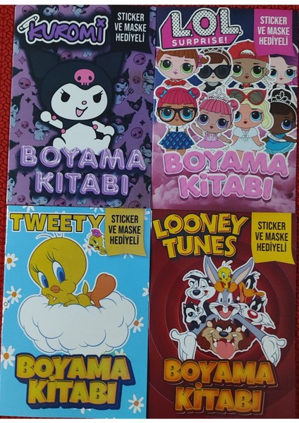 4 Adet Stickerli Boyama Kitabı (Kuromi-C/lol/looney Tunes/tweety)