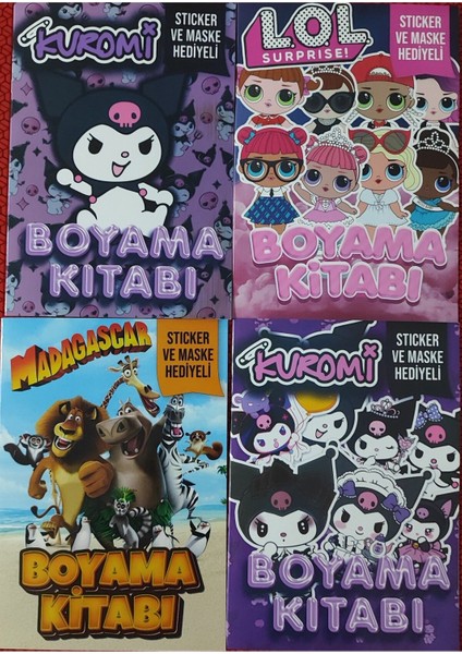 4 Adet Stickerli Boyama Kitabı (Kuromi-C/lol/madagascar/kuromi-E)