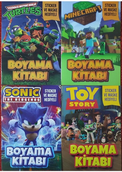 4 Adet Stickerli Boyama Kitabı (Minecraft-B/ninja Kaplumbağalar/toy Story/sonic-B)