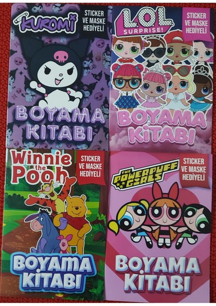 4 Adet Stickerli Boyama Kitabı (Kuromi-C/lol/winnie The Pooh/powergirls)