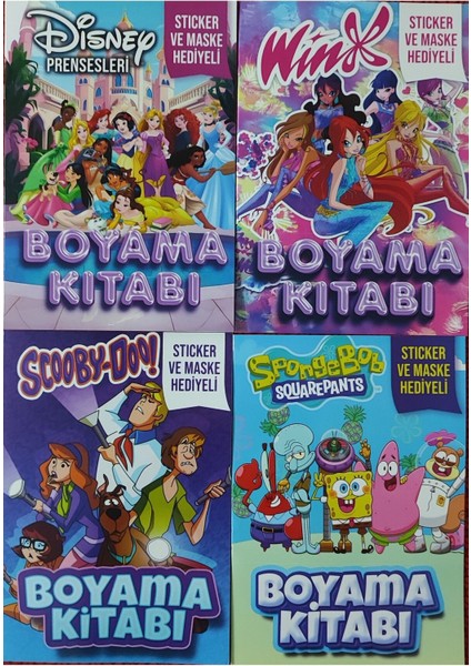 4 Adet Stickerli Boyama Kitabı (Prensesler/winx/sünger Bob/scooby Doo)