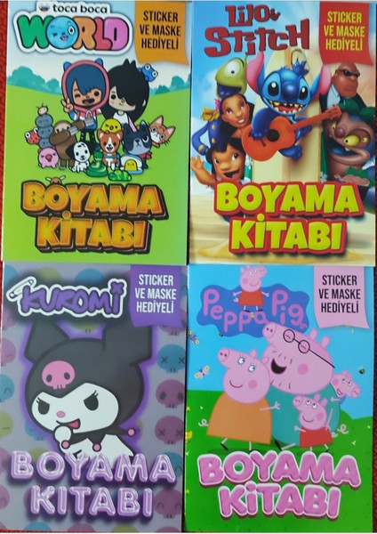 4 Adet Stickerli Boyama Kitabı (Tocaboca-B-B/stitch-B/peppapig/kuromi-C)