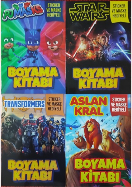 4 Adet Stickerli Boyama Kitabı (Starwars/aslankral/transformes/pijamaske-B)