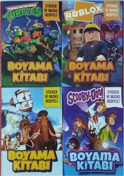 4 Adet Stickerli Boyama Kitabı (Roblox-B/ninja Kaplumbağalar/scooby Doo/buz Devri)