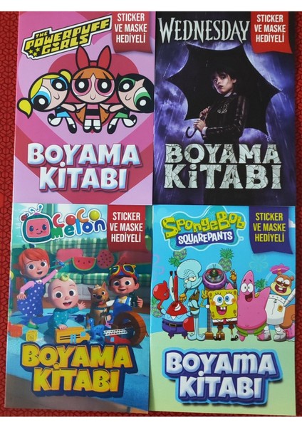 4 Adet Stickerli Boyama Kitabı (Süngerbob/wednesdayb/cocomelon/powergirls)