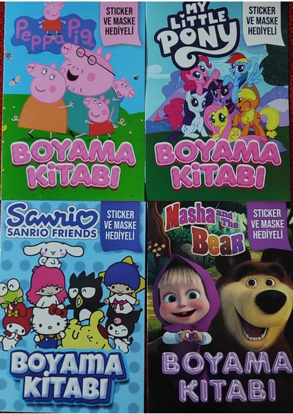 4 Adet Stickerli Boyama Kitabı (Peppapig/my Little Pony/sanrio-B/masha ve Kocaayı)