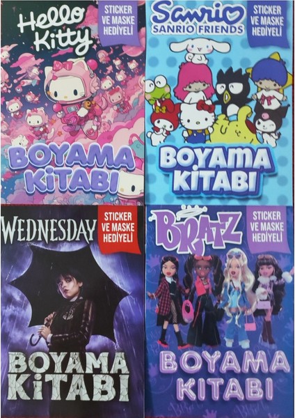 4 Adet Stickerli Boyama Kitabı (Hello Kitty-B/sanrio-B/bratz/wednesday-B)