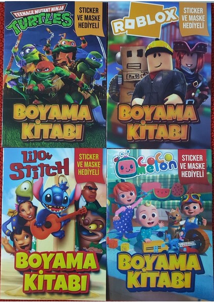 4 Adet Stickerli Boyama Kitabı (Roblox-B/ninja Kaplumbağalar/stitch-B/coco Melon)