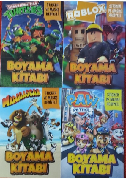 4 Adet Stickerli Boyama Kitabı (Roblox-B/ninja Kaplumbağalar/madagaskar/paw Patrol-B)