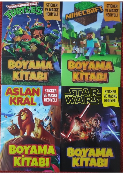 4 Adet Stickerli Boyama Kitabı (Minecraft-B/ninja Kaplumbağalar/aslan Kral/star Wars)