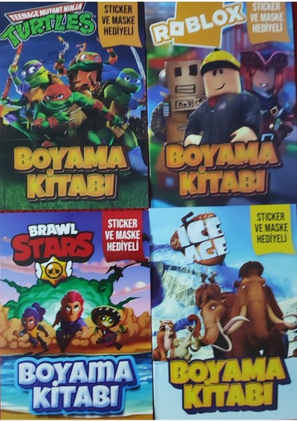 4 Adet Stickerli Boyama Kitabı (Brawlstars-B/buz Devri/ninja Kaplumbağalar/roblox-B)