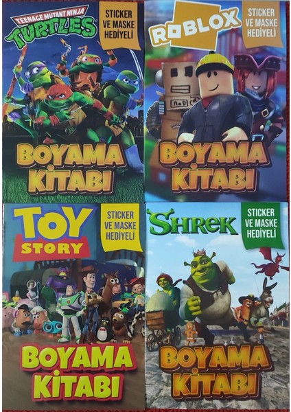 4 Adet Stickerli Boyama Kitabı (Roblox-B/ninja Kaplumbağalar/toy Story/shrek)