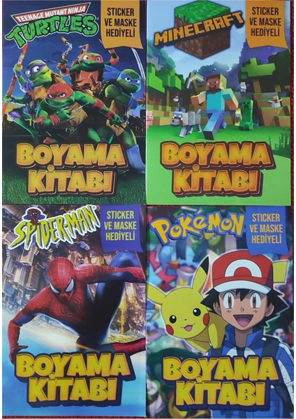 4 Adet Stickerli Boyama Kitabı (Minecraft-B/ninja Kaplumbağalar/pocemon-B/örümcek A.)