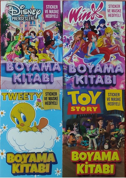 4 Adet Stickerli Boyama Kitabı (Prensesler/winx/tweety/toy Story)