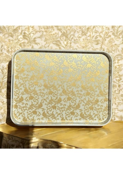 Altın Desenli, 30X40 cm Melamin Dikdörtgen Sunum Tepsisi, Şık ve Dayanıklı fiyatları