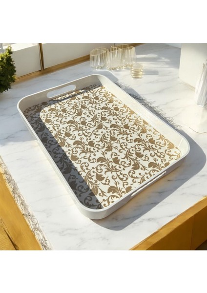 Altın Desenli, 30X40 cm Melamin Dikdörtgen Sunum Tepsisi, Şık ve Dayanıklı modelleri