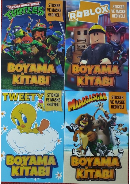 4 Adet Stickerli Boyama Kitabı (Roblox-B/ninja Kaplumbağalar/tweety/madagascar)