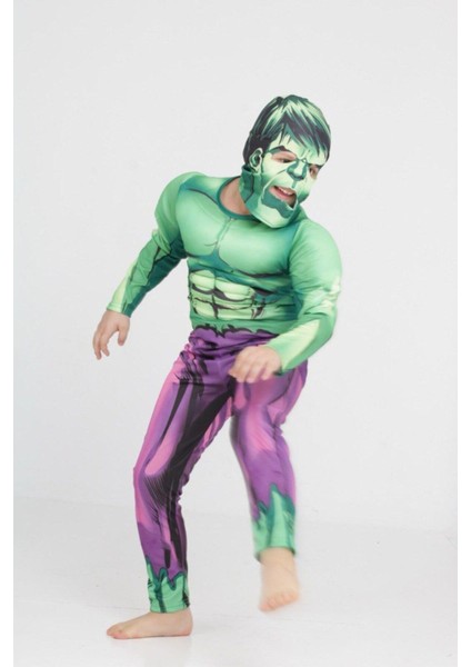 Yeşil Hulk Kaslı Çocuk Kostümü, Eğlenceli ve Rahat Çizgi Karakter Kıyafeti fiyatları