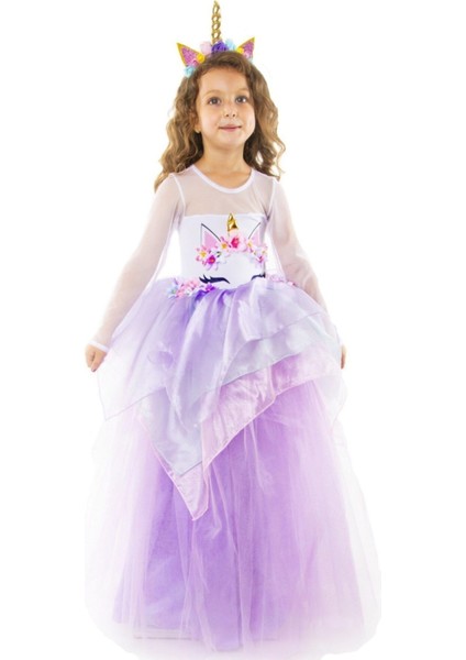 Mor Uzun Kollu Unicorn Kostüm, Rüya Gibi ve Şık Tasarım