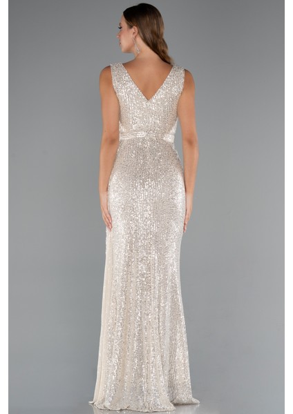 Kolsuz Kruvaze Yaka Uzun Pullu Abiye ABU3201 fiyatları