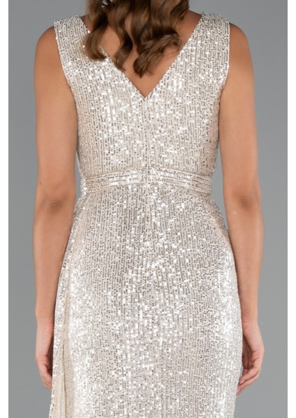 Kolsuz Kruvaze Yaka Uzun Pullu Abiye ABU3201 fırsatları