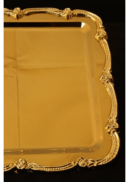 Renkli Gül Figürlü Paslanmaz Çelik Sunum Tepsisi, Şık ve Kararmayan Tasarım