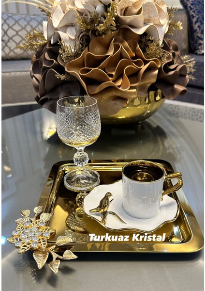 2 Adet Metal Gold Tek Kişilik Çay Kahve Sunum Tepsisi, Şık ve Kullanışlı Set